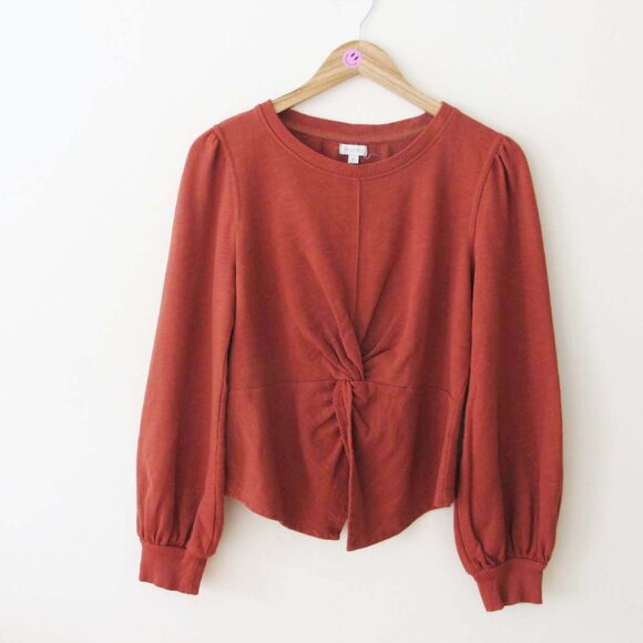 Pilcro Twist Front Sweatshirt Copper S P Anthropologie Rust Earthtone Fall - Picture 2 of 4